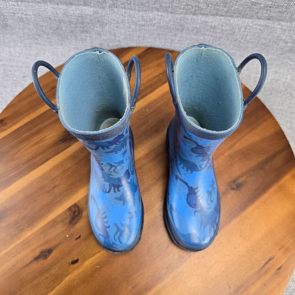 Kids Dinosaur Rubber Rain Boots By Lilly & Dan Size 11/12 Blue & Black - Picture 13 of 13